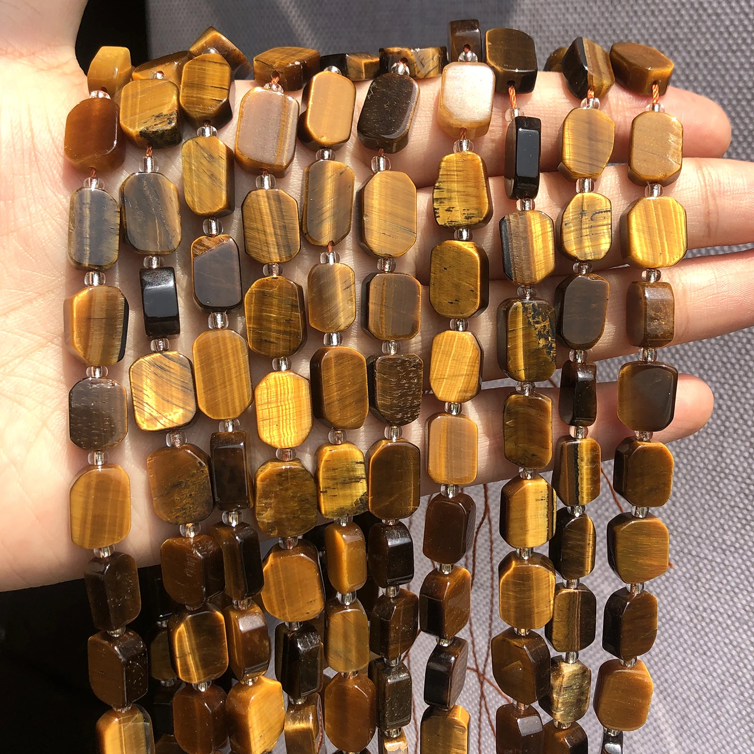 12x8.5mm Natural Yellow Tiger Eye Stone Bead Rectangle Shape Beads For Jewelry Making DIY Bracelets Necklaces 7.5 inch/15 inch