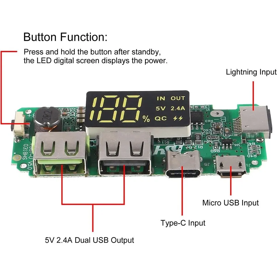 2Pcs 18650 Lithium Battery Charger 5V 2.4A Dual USB Circuit Board Digital LCD Display Module with Overcharge Overdischarge Short