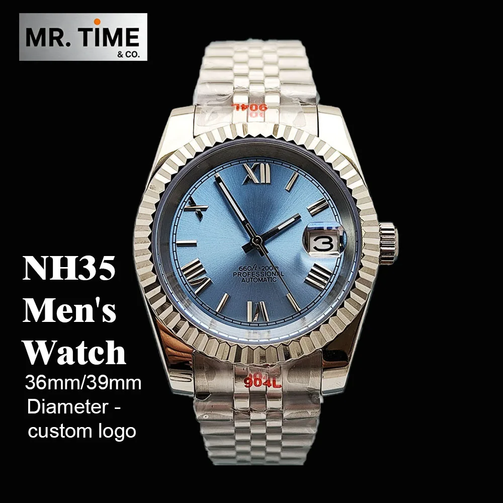 NH35 Watch Men's Watch Automatic Mechanical Watch Stainless Steel Watch Sapphire Glass Customized Logo NH35 Movement Watch