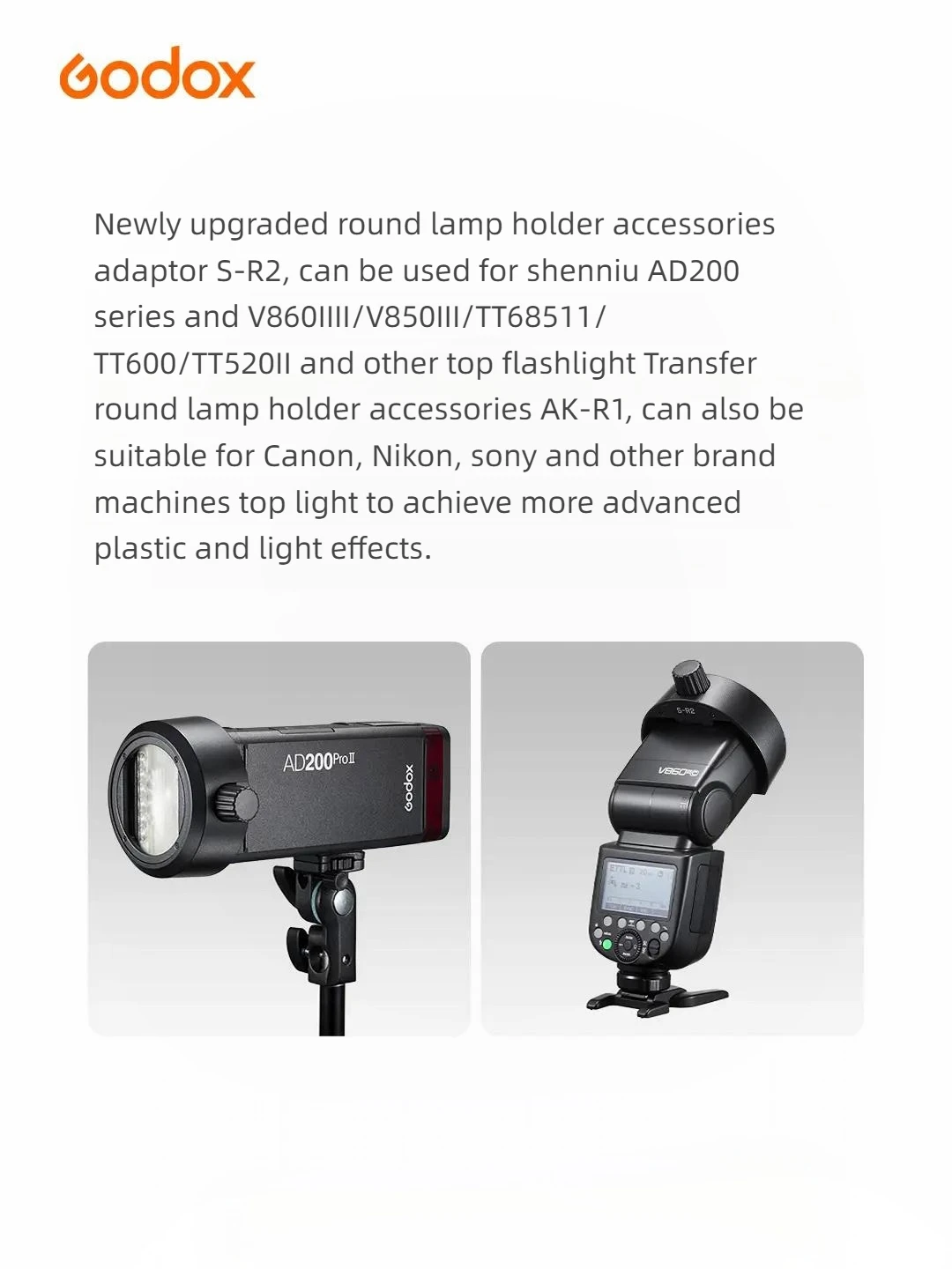 Godox S-R2/AK-R1/BD07/H200R/AD-P/AD-L/EC200 Adattatore Flash Speedlight Porta della stalla, Snoot, Riflettore filtro colore PER AD200 PRO