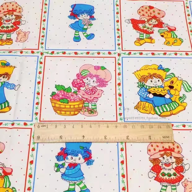 1 Yard Cartoon Strawberry Girl Print 100% Cotton Fabric for Girl Clothes Hometextile Cushion Cover Needlework DIY