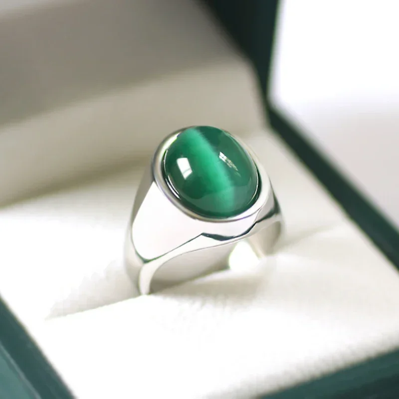 Premium Green Jade 316L Stainless Steel Women\'s Ring Simple Trendy Wedding Engagement Party Jewelry Accessories for Men Gift