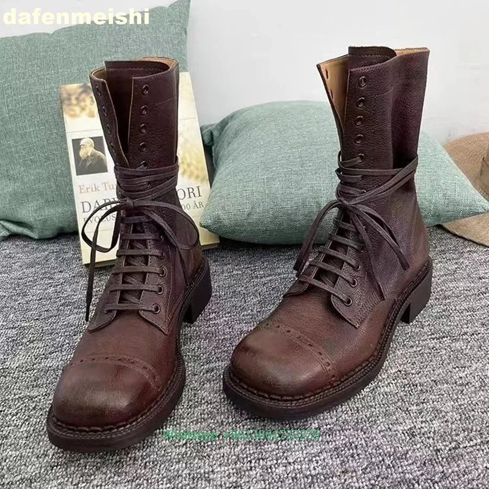 Genuine Leather Splicing Short Boots Cowhide Thick Bottom Lace-Up Motorcycle Boots 2026 Women\'s Black/white Western Cowboy Boots