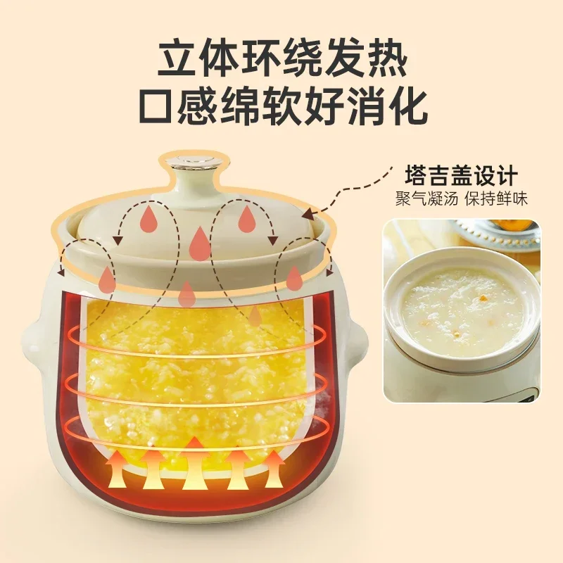 Bear 1L Slow Cooker Baby Supplementary Food Maker 220V Mini Bird's Nest Crock Pot White Porcelain 9.5h Reservation Keep Warm view 2