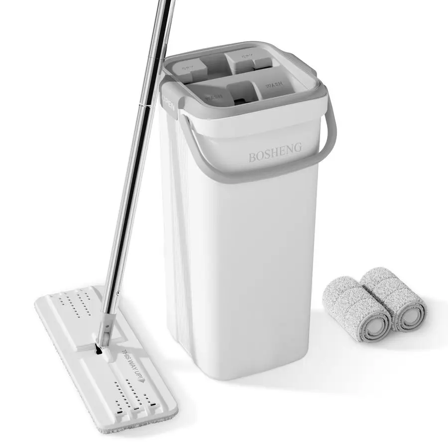 

and Bucket Set, Flat Mops for Floor Cleaning, Wall Mop with 60 Extensible Handle, Hardwood Floor Mop with 2 Microfiber Pads