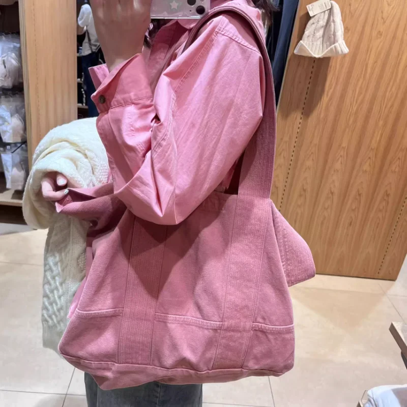 Girls Pink Sweet Kawaii Tote Bags Y2k Aesthetic Japanese Streetwear Handbags Fashion Women Casual Simple Shoulder Underarm Bag