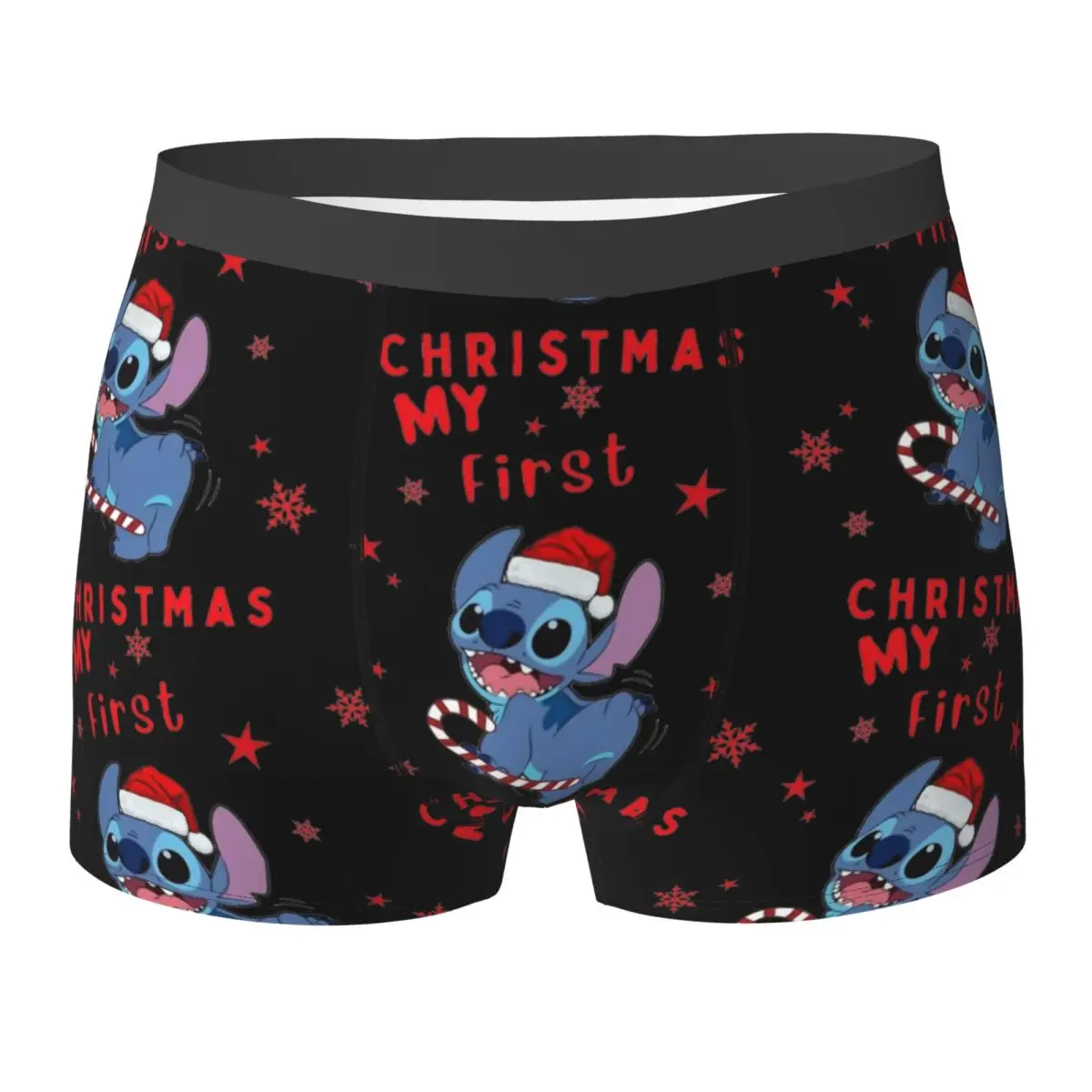 My First Christmas Stitch Fan Art Boxer Shorts Pouch Underwear Hot Sale Customs Boxer Brief Breathable Men Underpants Large Size