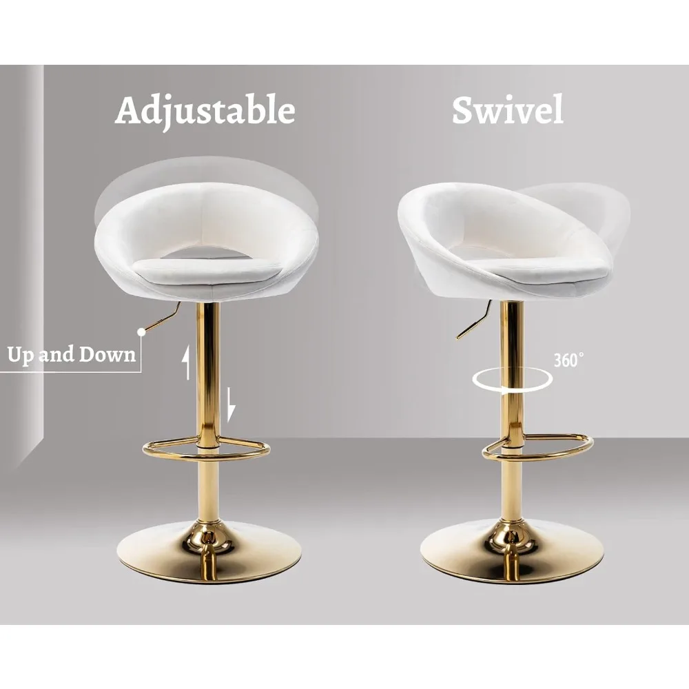 Counter Height Bar Stools Set of 4 Swivel Barstools with Low Back Modern Adjustable Bar Chairs with Gold Base Upholstered
