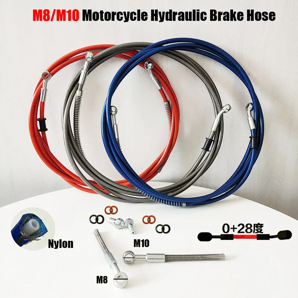 

30~500cm 0°~28° Motorcycle Hydraulic Brake Clutch Oil Hose Line Pipe For ATV Dirt Pit Racing Banjo M10X1.25 M8X1.25mm Optional