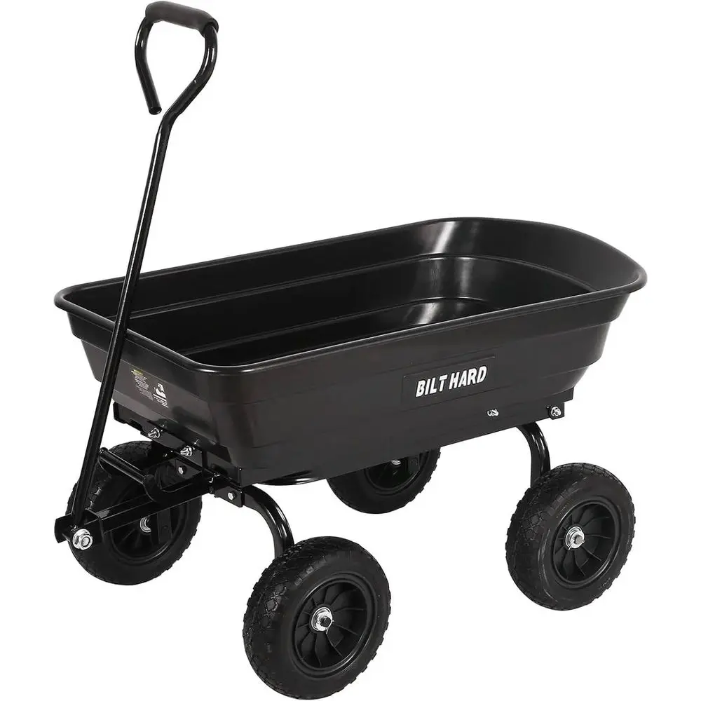 

4 Cu.t. 10" No-lat Tires Poly Yard Dump Cart with 180° Rotating Handle, 600 lbs acity Heavy Duty Garden Carts and Wagons