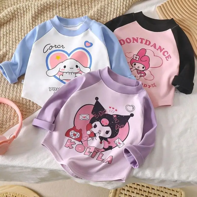 Sanrios Child Long Sleeves T-Shirt Jacket Delong Autumn Winter Anime Figure New Kawaii Cartoon Boy Girl Cartoon Bottoming Shirt