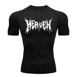 Letter Print Compression Shirt for Men Gym Workout Running Undershirt Baselayers Rash Guard Athletic Quick Dry Tshirt Tees Tops