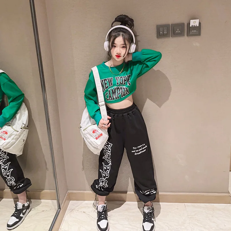 Spring Autumn Kids Girls Clothes Letter Sweatshirt Outfits Cross-tied backless Short T-shirts Tops Casual Pants Sports suit Sets