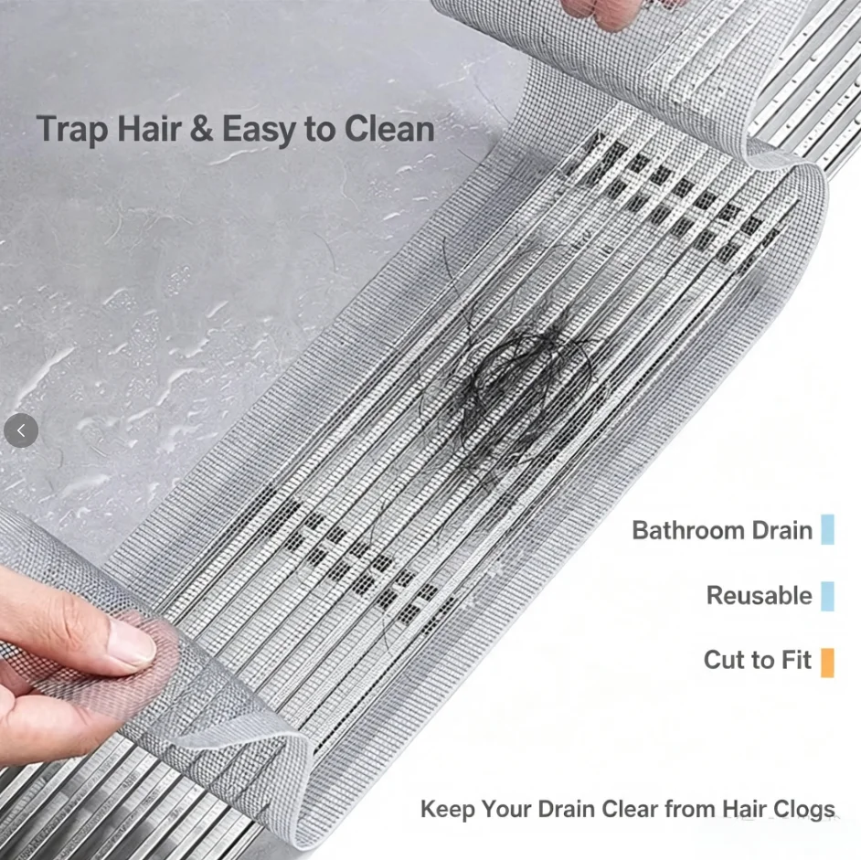 Cuttable Shower Drain Hair Catcher Self-Adhesive Floor Drain Stickers Disposable Mesh Bathroom Kitchen Sink Hair Filter
