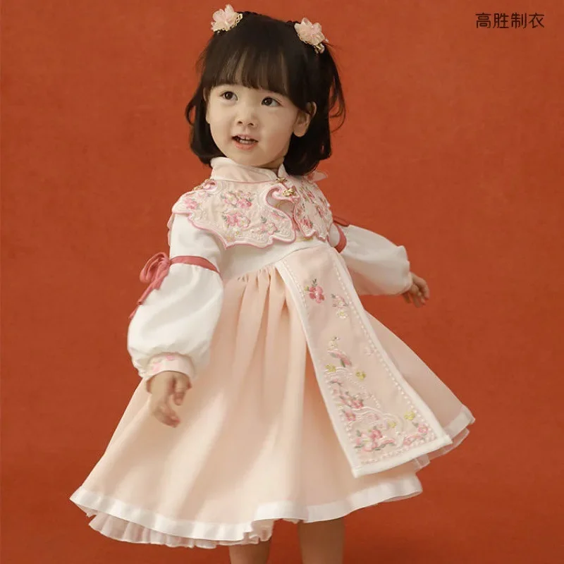 الفتيات الاطفال النمط الصيني شيونغسام التطريز الأميرة التقليدية السنة الجديدة الزي فستان ربيع الخريف فساتين هانفو الرجعية #3