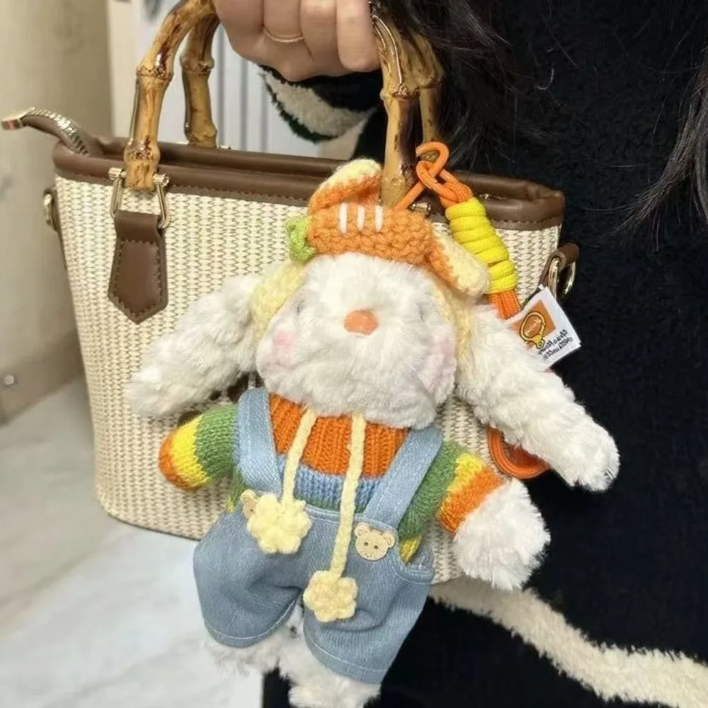 Vestido de princesa dos desenhos animados boneca coelho de pelúcia pingente coelho 18cm chaveiro orelha lop coelho saco charme presente