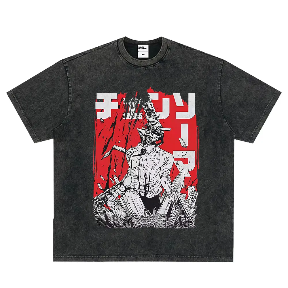 أنيمي بالمنشار رجل المستقبل الشيطان خمر غسلها تي شيرت للجنسين مانغا طباعة تي شيرتات قصيرة الاكمام الذكور القطن الخالص تيز الشارع الشهير #5