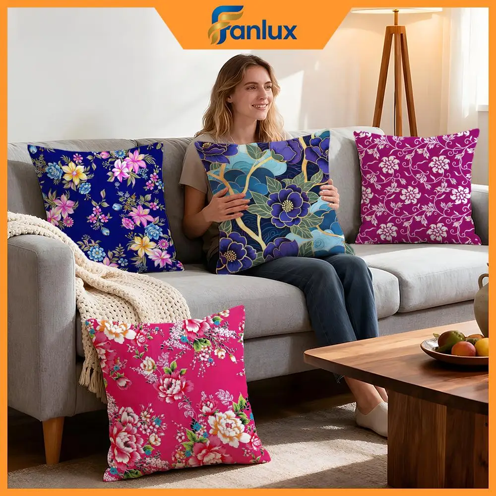 Chinese Traditional Floral Cushion Cover 4Pcs Decorative Covers Soft Cushion Case for Sofa Couch Decor 40x40 45x45 Pillowcases