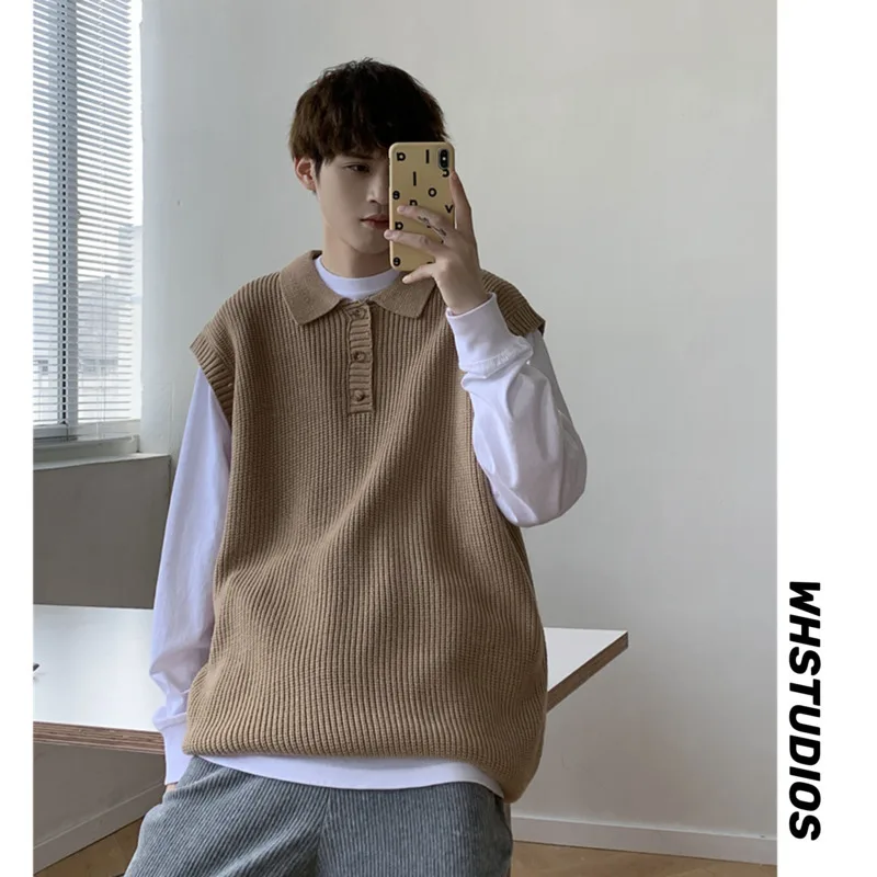 Winter Sweater Vest Men Warm Fashion Casual Black Knitted Pullover Men Korean Loose Sleeveless Sweater Mens Jumper Clothes