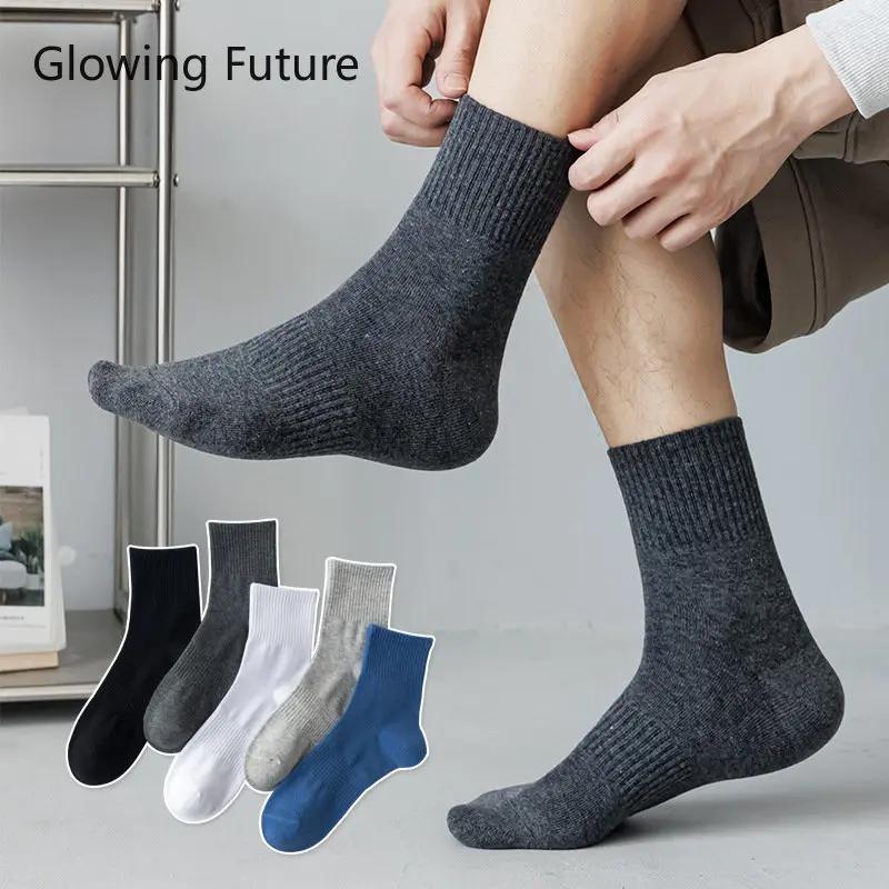 Cotton Men Socks Solid Color Black White Socks for Men Harajuku Middle Tube Sport Sokken Casual Business Sweat Breathable Sox