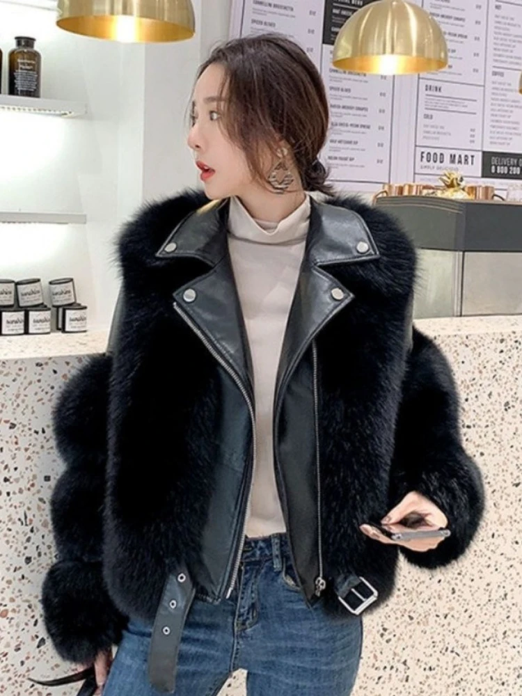 冬の新作 レディース スプライスコート イレギュラーレザー ジップアップ ターンダウンカラー ジャケット ストリートウェア 厚手 暖かい 無地コート ハイネック