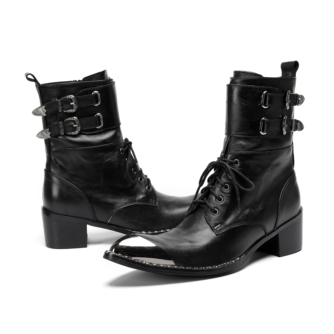 Schwarze Gürtelschnalle Weiches Leder Knöchel Herren Stiefel Westernstiefel Herren Spitzschuh Cowboy Schuhe Party Bota Masculina Herren, Große Größen – Detail 18