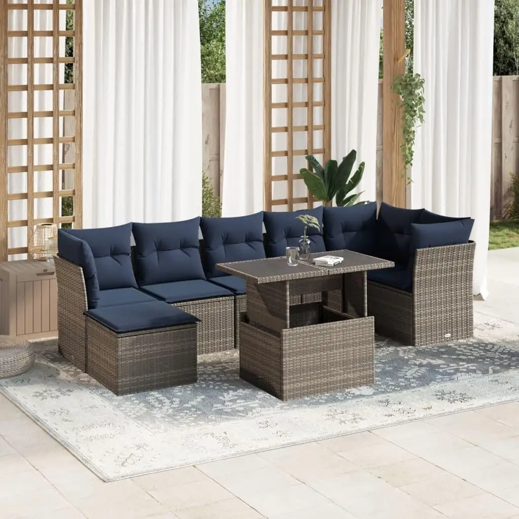 

8 Piece Outdoor Patio Sofa Set Gray Poly Rattan Cushions Comfortable Garden Furniture Stylish Seating Arrangement