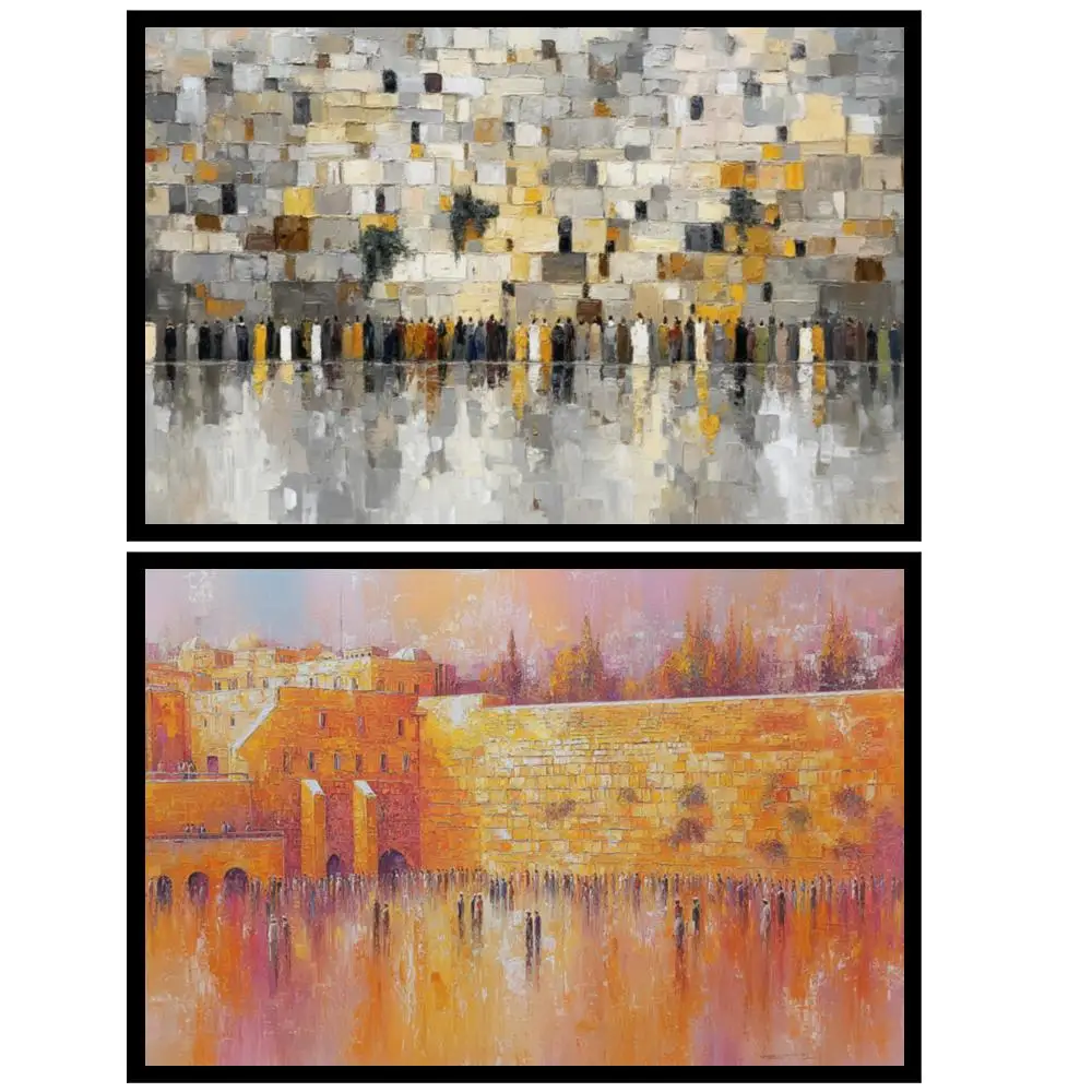 Oversized Canvas Prints HD Jerusalem Kotel Gold Wall Abstract White Tallit Jewish Modern Decor for Living Room Dining Room