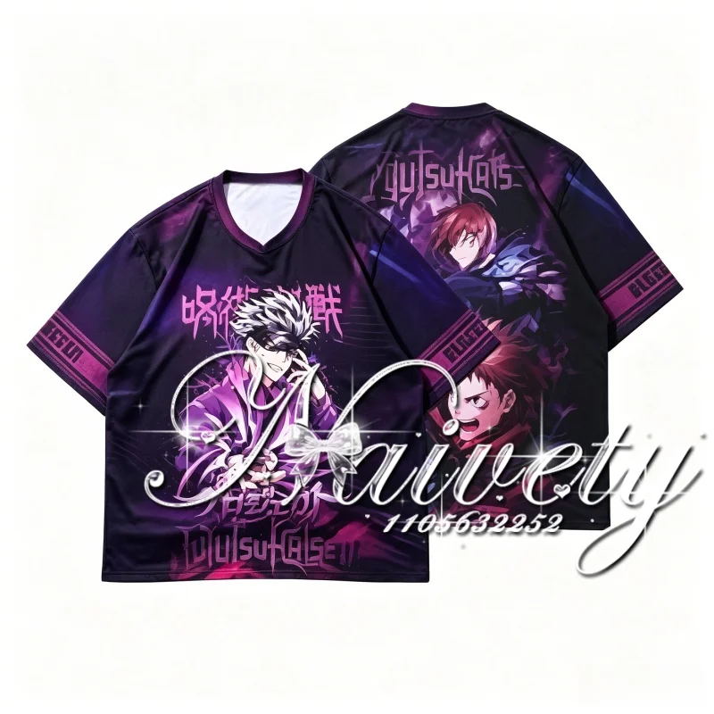Summer New Jujutsu Kaisen Gojo Satoru Yuji Nobara 3D Print Quick Dry V Neck Jersey, Breathable Loose Sports Tee Unisex T-shirt