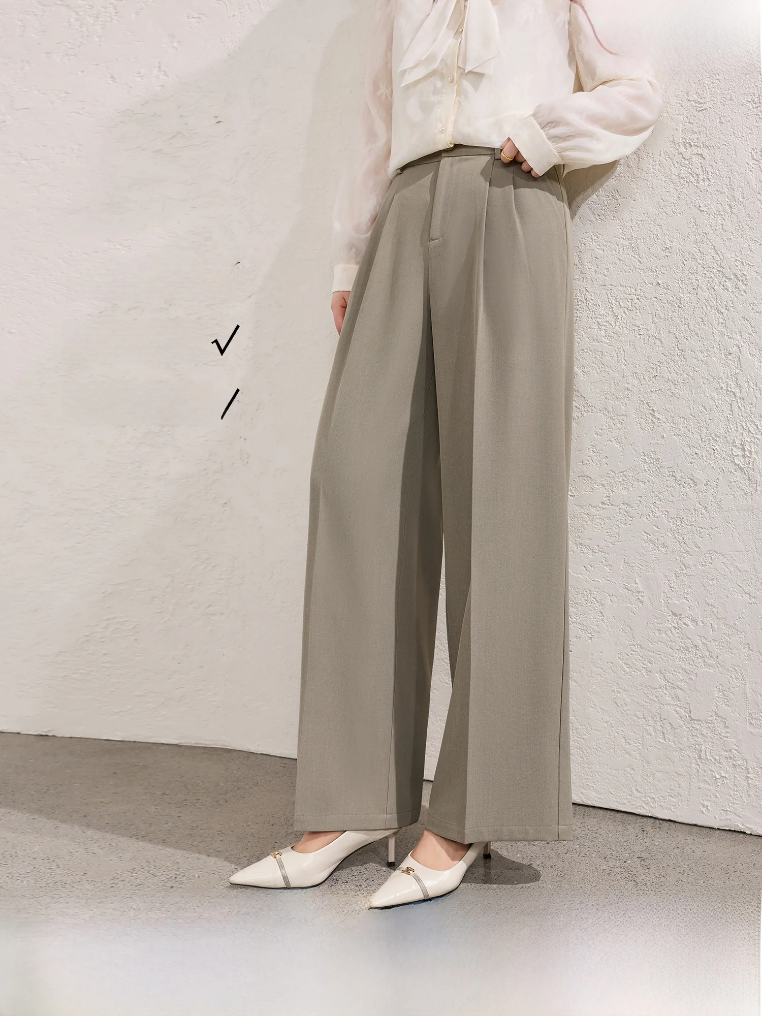 

Женские брюки с высокой талией и широкими штанинами, весенняя новинка, с двойными складками, для офиса, стройнящие, длинные, повседневные, свободного кроя