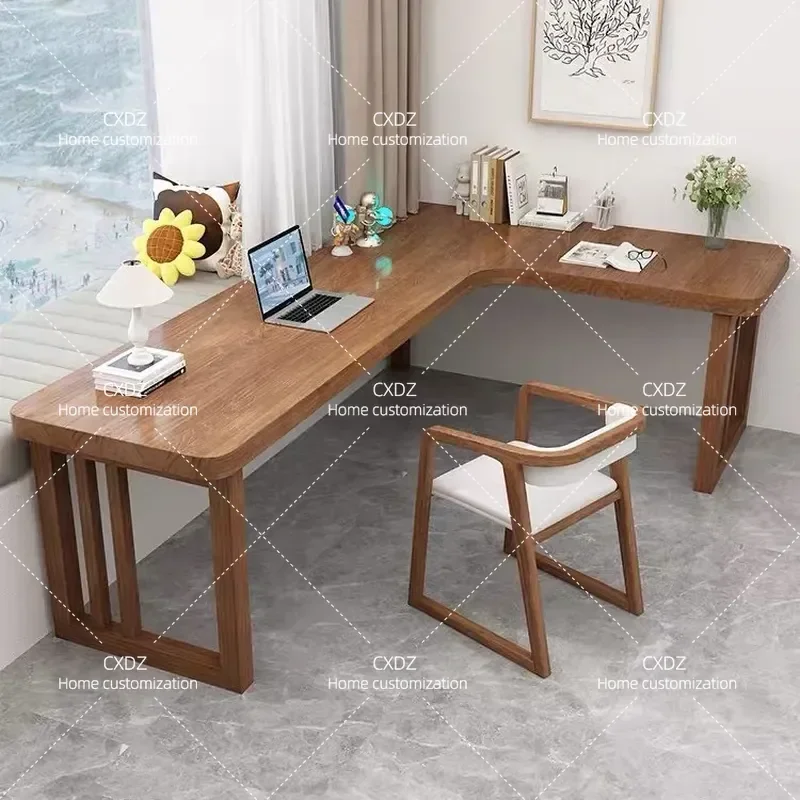 Solid Wood Corner L Shaped Writing Desk Small Apartment Bedroom Computer Desk Workbench Home Office Study Table
