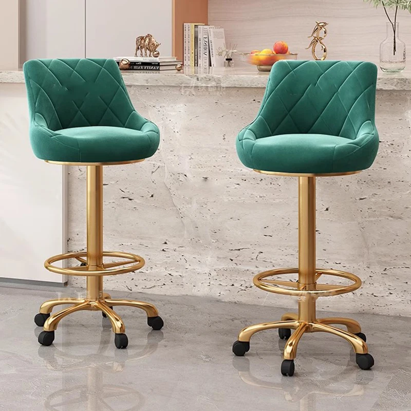 Sillas de Bar con diseño de terciopelo, giratorias, de Metal, doradas, ajustables, rosas, para cocina, tocador, Sillas estéticas, muebles de moda