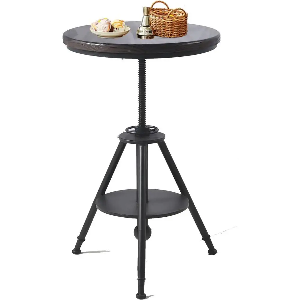 

Industrial Vintage Cae armhouse Dining Table - Rustic Round Wooden Top, Height Adjustable 21-29in