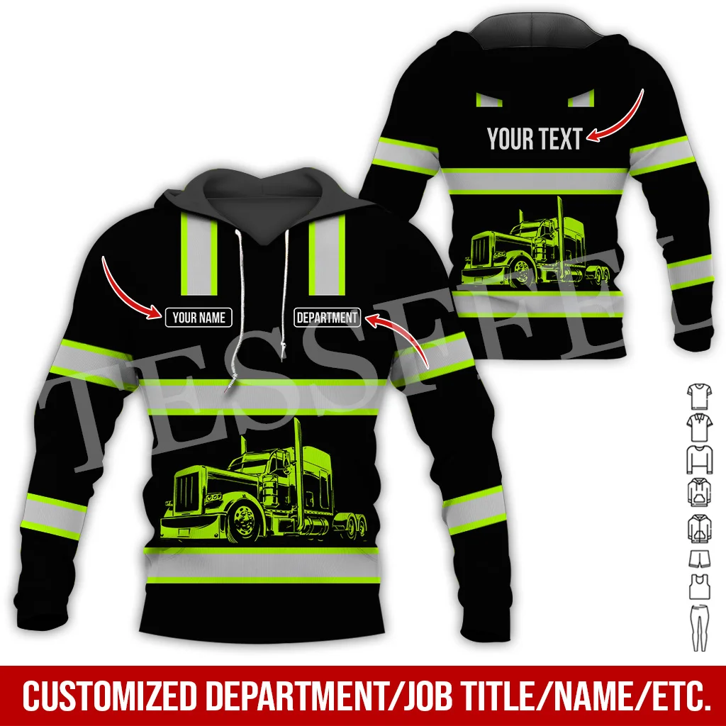 Custom Name Cosplay Worker Heavy Equipment Tow Truck Multicolor Retro Tattoo 3DPrint Harajuku Casual Pullover Jacket Hoodies A24