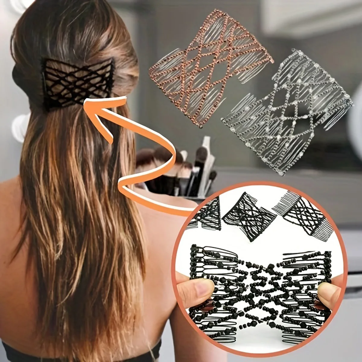 6pcs Fashion Beaded Double Comb Elastic Bobby Pin New Hair Comb Bun Ponytail Variable Hair Tray Insert Comb Hair Accessories