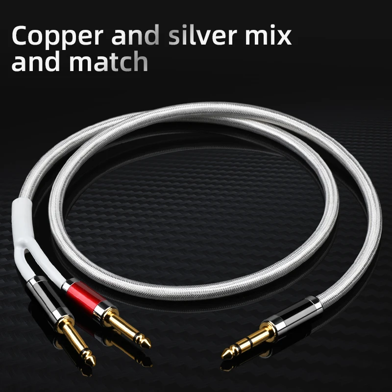 HiFi 6.5mm to Dual 6.5mm Cable High Quality 7N OCC Mixed Silver Core Mono 6.5 TRS to Dual 6.5 TS for Amplifier Mixer