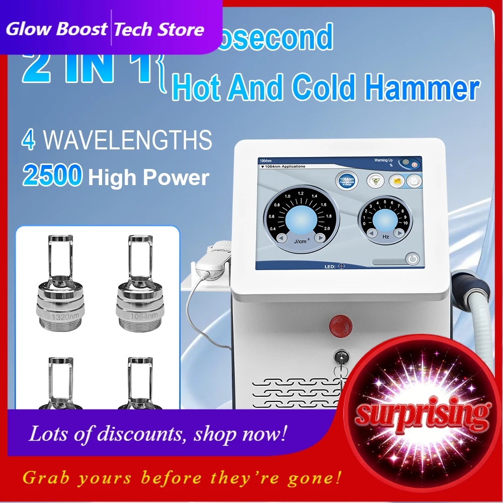 

NYsNEW Professional 2in1 Picosecond Pico Laser Tattoo Removal Machine+ ice Hammer Q Switch ND:YAG Machine 1064NM 532 1320 755Nm