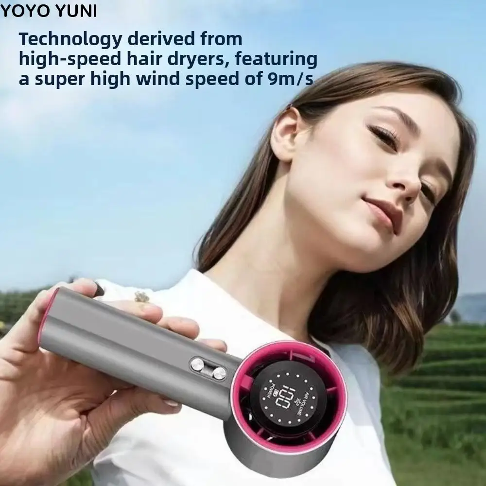 

Powerful Small Mini Portable Fan LED Display Adjustable Handheld Turbo Fan Strong Wind Air Turbo Tech Pocket Fan Home/Office
