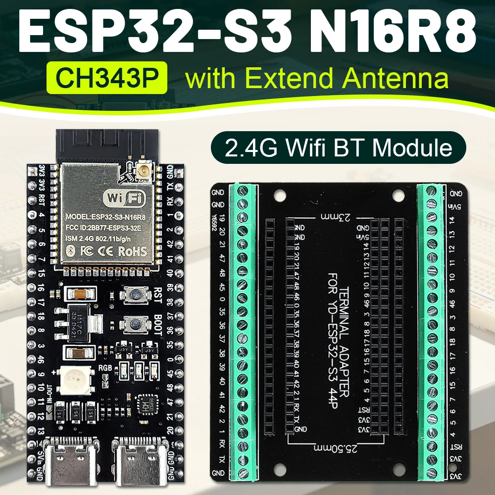 ESP32-S3 Entwicklungsboard mit Erweiterungsadapter-Kit 2,4G WLAN BT Modul MCU ESP32-S3 N16R8 44-Pin Typ-C ESP32-S3 – Detail 1