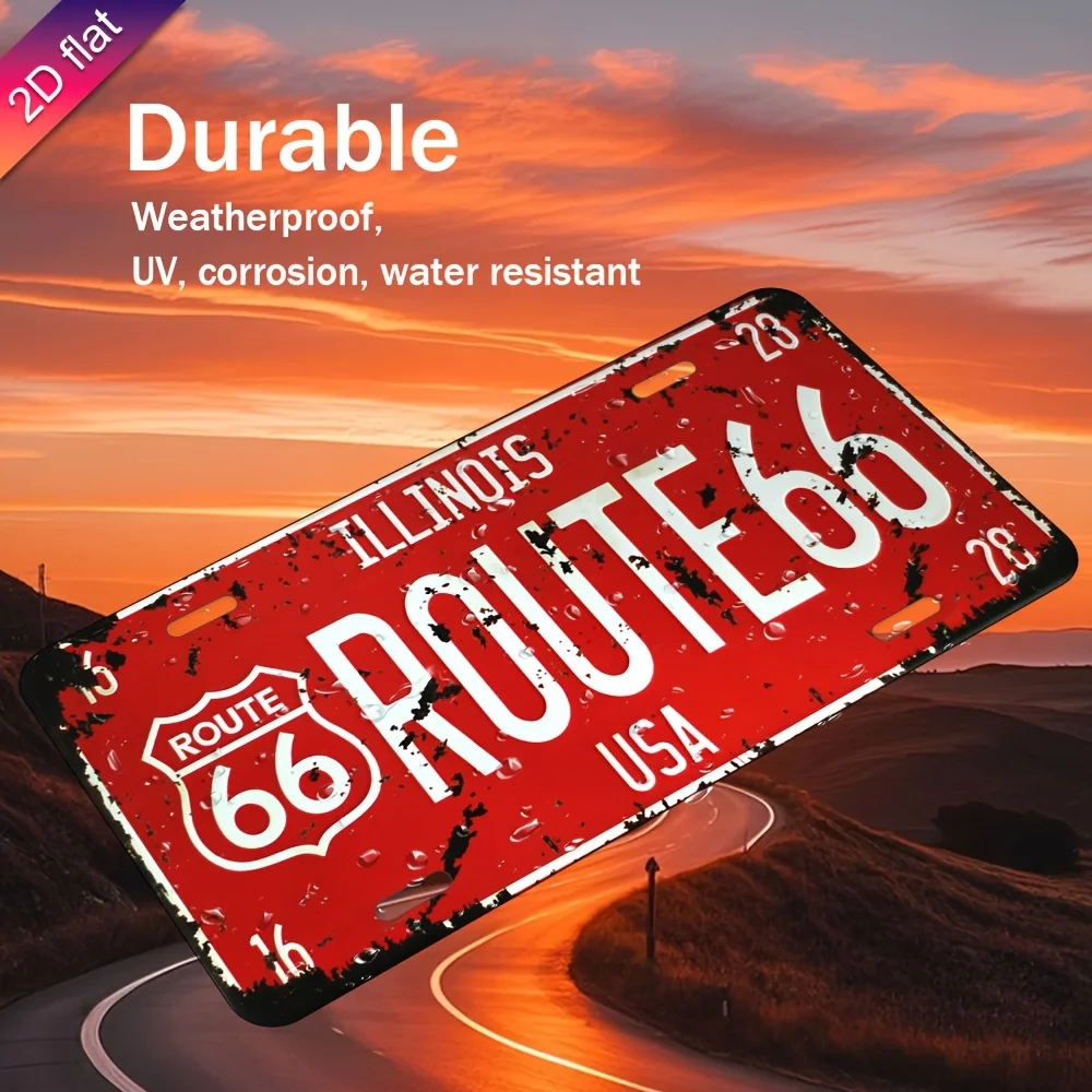 ديكور حائط لوحة ترخيص معدنية - تصميم Route 66 Retro، شطرنج مطبوع بالأشعة فوق البنفسجية، ديكور فني جداري داخلي وخارجي متين، مناسب