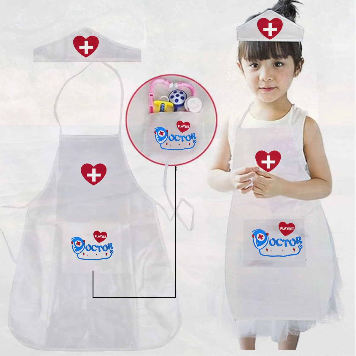 مجموعة مريلة وقبعة للعب دور الطبيب للأطفال، لعبة الطبيب التظاهري، فستان رياض الأطفال العائلي، زي تعليمي للأولاد والبنات #1