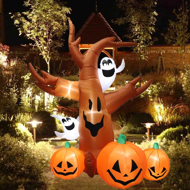 8FT/2.4M Halloween Decoration Inflatable Pumpkin Ghost Tree Build-in LED Lights Indoor Outdoor Ornament Party Garden Scene Prop