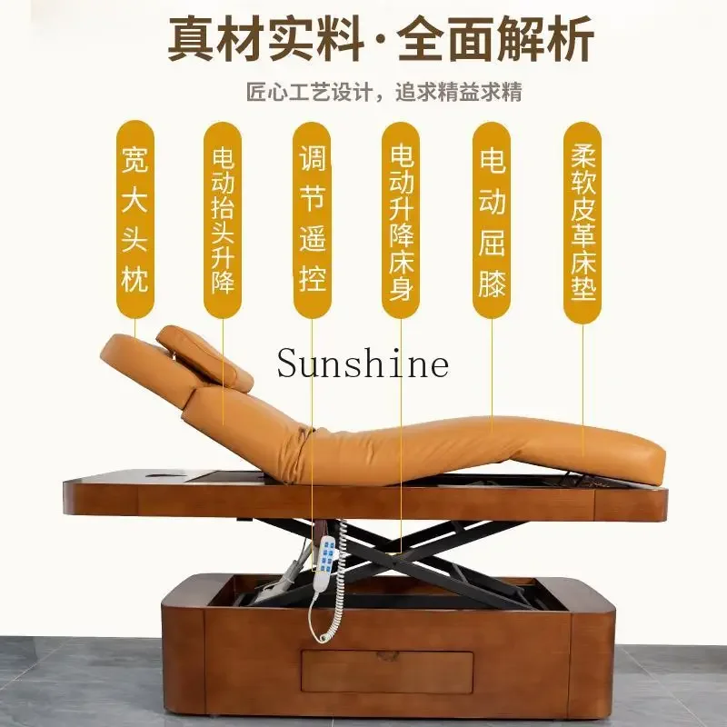 Electric lifting solid wood massage bed, special SPA for beauty salons, micro-finishing tattoo eyelash bed  FT