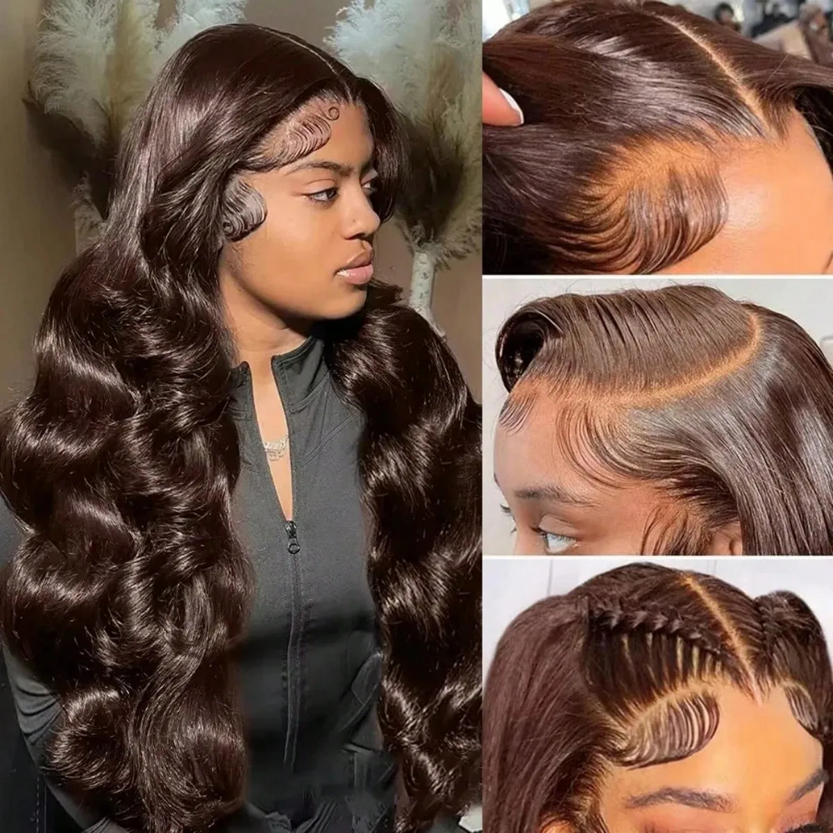 30Inch Chocolate Brown Body Wave Lace Front Human Hair Wigs 250 Density Pre Plucked 13x4 13x6 HD Lace Frontal Wig Brazilian Hair