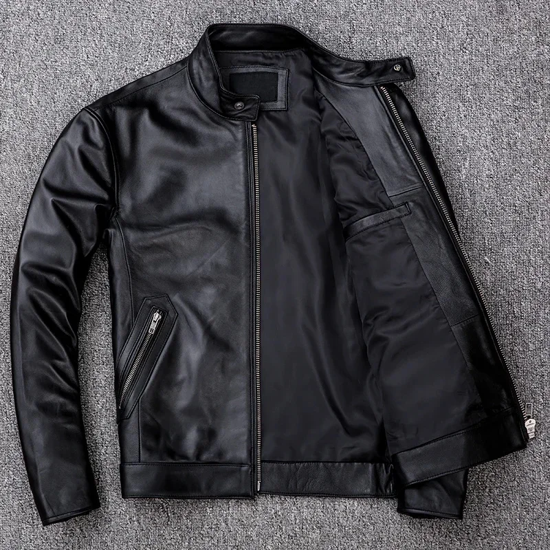 Spring Natural Genuine Leather for Man Motorcycle Slim Male Coat Men's Sheepskin Biker Fashion Clothing