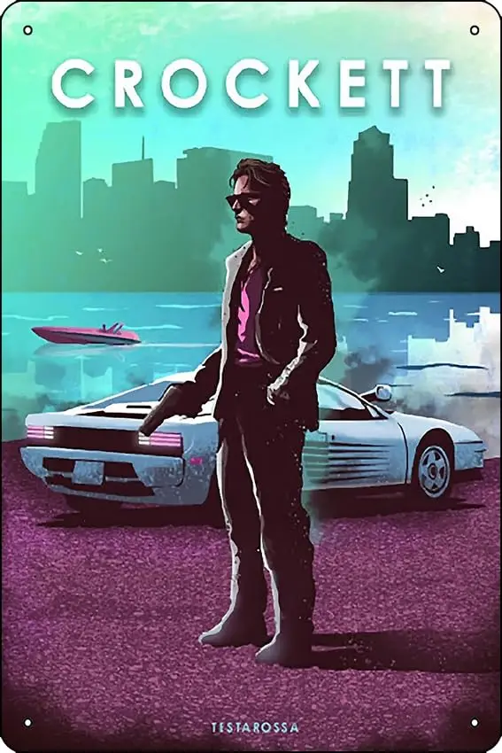 Sonny Crockett - Miami Vice - Testarossa - Car Legends Photographic Print Metal Tin Sign Fun Home Art Wall Decor