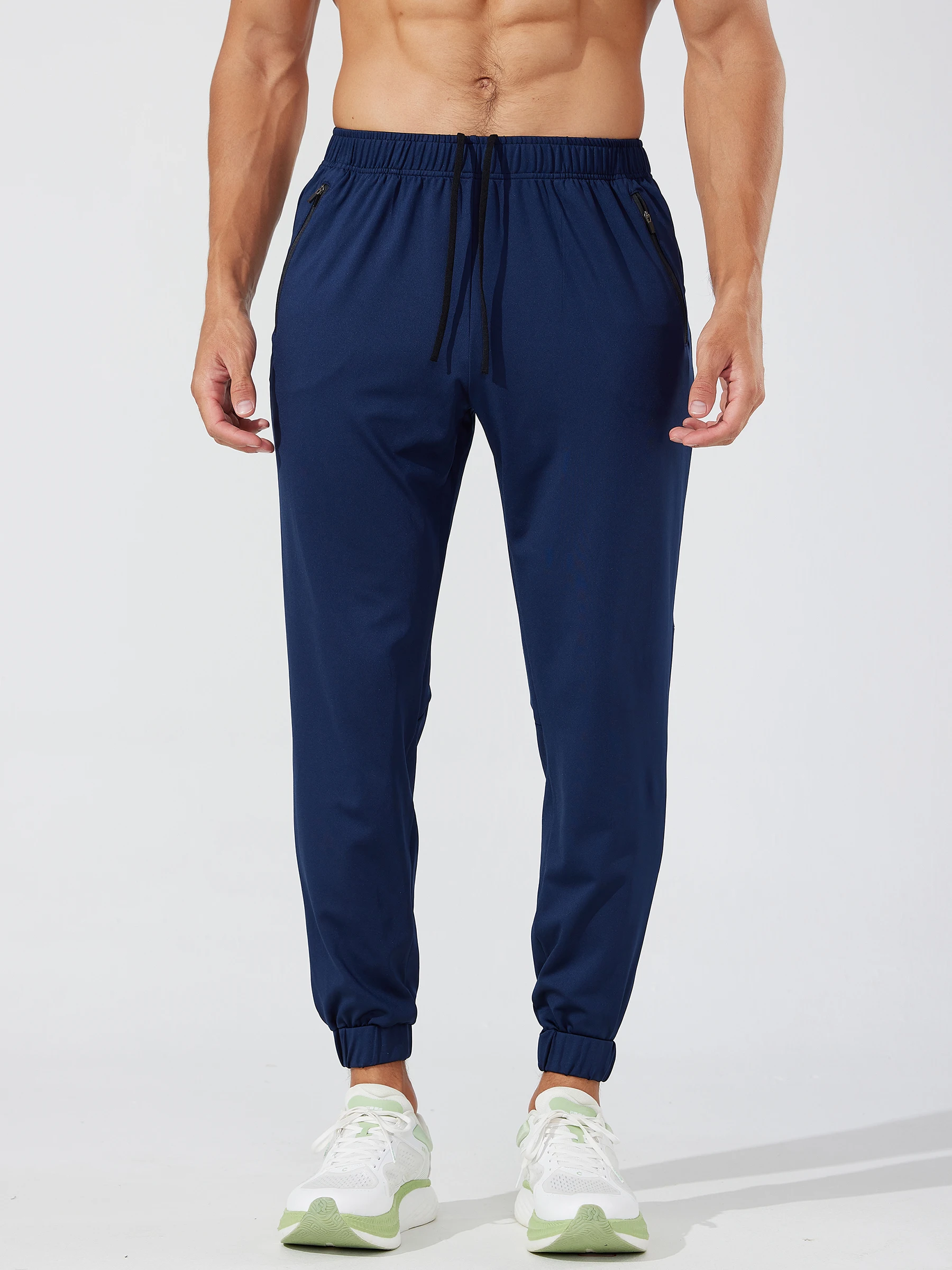 

Быстросохнущие мужские брюки для бега с эластичной резинкой на талии, карманами на молнии и шнурком, подходят для тренировок в тренажерном зале, бега