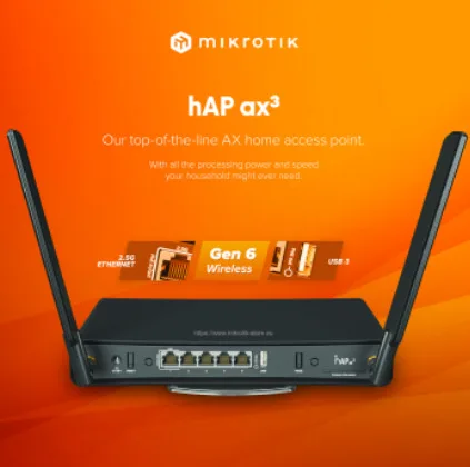 Mikrotik hAP ax3 C53UiG+5HPaxD2HPaxD wifi6 2.5 Gigabit Ethernet, PoE, WPA3 Dual Band