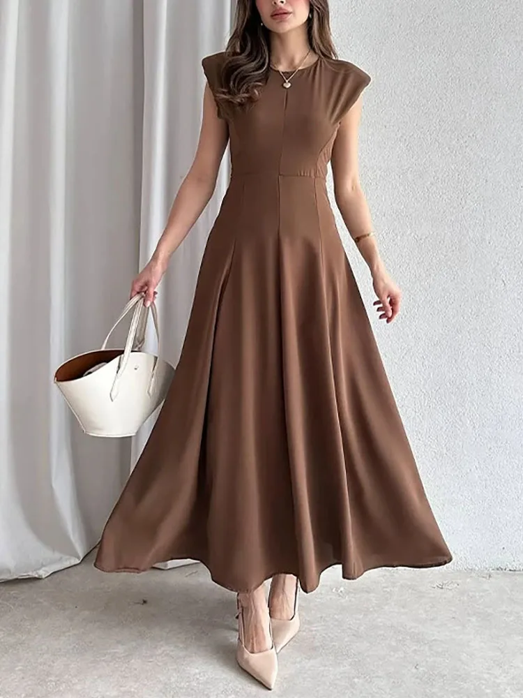 ربيع جديد جولة الرقبة بلا أكمام الدانتيل يصل فستان كاجوال مزاجه النمط الأساسي الكلاسيكي بلون تنورة ألف خط #1