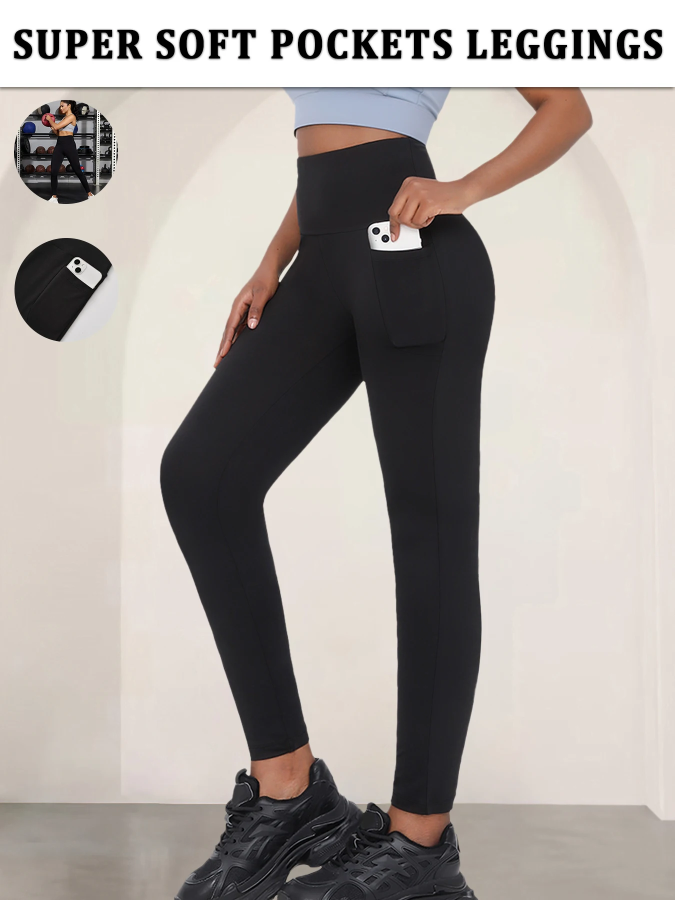 

Super Soft Sports Leggings With Pockets For Women High Waisted Workout Yoga Running Push Up Gym Fitness Tight Pants Women's